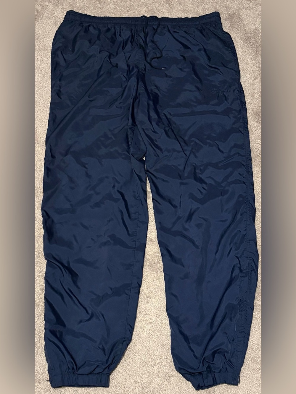 VTG 90s Adidas Mens Size XL Navy Blue Nylon Track Pants Lined Windbreaker 38x33